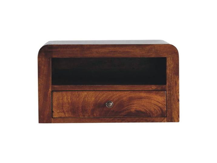 Artisan Furniture Nachttisch Chunky 1 Schublade Wandmontiert mit 1 offenem Regal, Braun, Holz, Echtholz,Mangoholz, Holz Optik, Rechteckig, 45x25x30 cm, Schlafzimmer, Nachttische