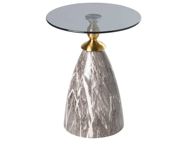 Beliani Beistelltisch Sicherheitsglas Schwarzer Marmor Cady, Metall, Rund, 40x50x40 cm, Wohnzimmer, Wohnzimmertische, Beistelltische