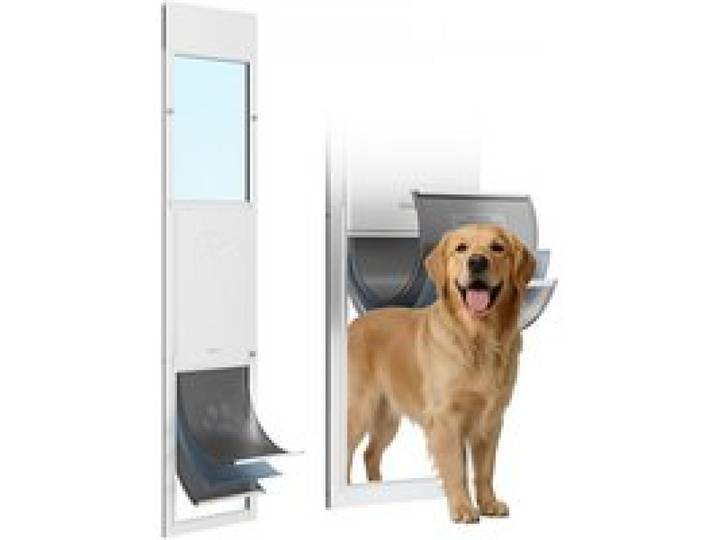 VEVOR Chatière pour Porte Coulissante en Verre, Porte pour Chien et Chat, Hauteur Réglable de 1927 à 2049 mm, Cadre en Alliage d'Aluminium avec Rabat Isolé à 3 Couches, pour les Locataires, Taille XL