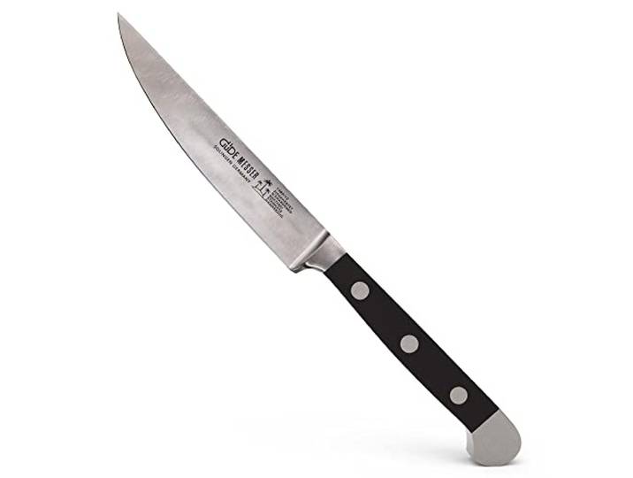 GÜDE Solingen - Porterhouse Steakmesser Glatt geschmiedet, 12 cm, POM schwarz, ALPHA, Doppelkropf, Handmade Germany