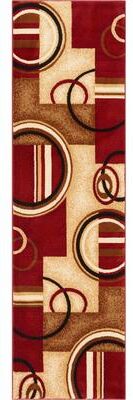 "Well Woven Arcs Shapes Geometric Abstract Modern Red Ivory Beige Runner Rug - 2' 3"" x 7' 3"""