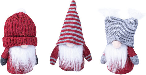 Deko-Wichtel, rot-grau-weiß, 14 cm, 3 Stück
