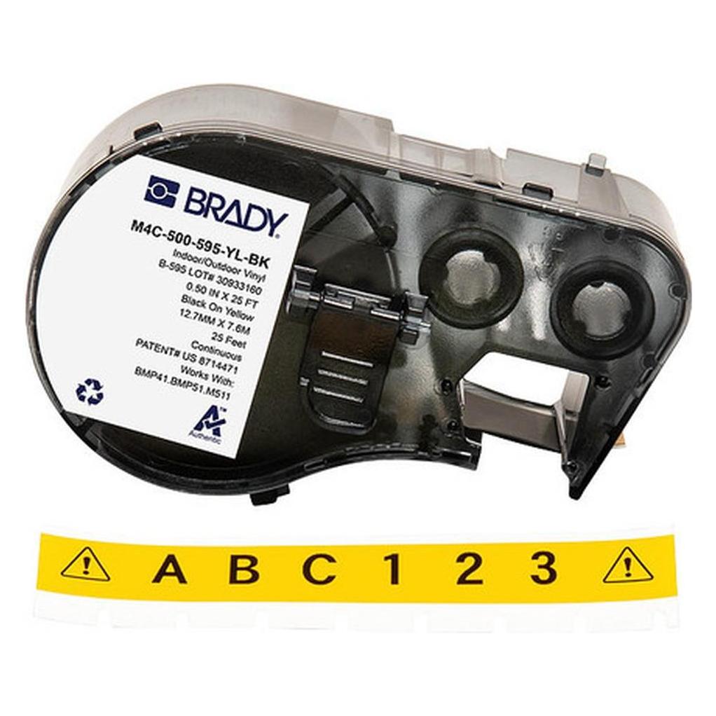 Brady M4C-500-595-YL-BK, Vinyl, Schwarz auf Gelb, 12.70 mm x 7.62 m, permanent, Endlos (12.70 mm) (M4C-500-595-YL-BK)
