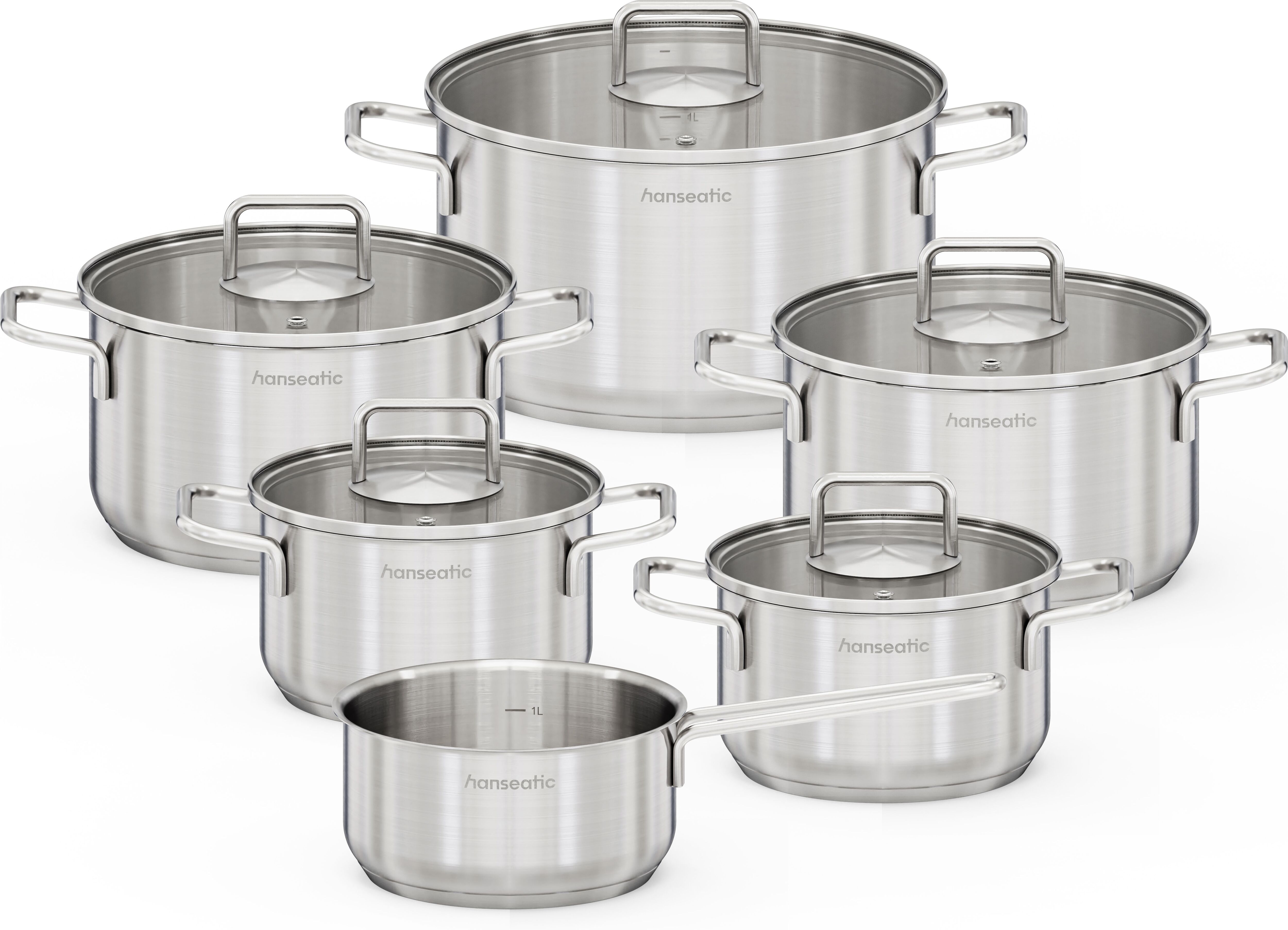Topf-Set HANSEATIC "BASIC", silber (silberfarben), Töpfe, Topf-Set, für alle Herdarten geeignet, unbeschichtet silberfarben Einheitsgröße