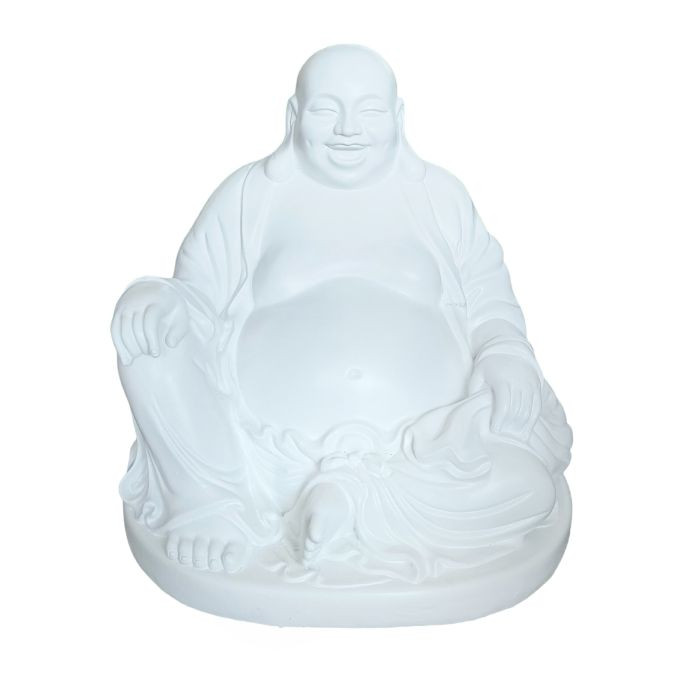 Relaxdays Lachende Boeddha wit tuinbeeld van kunststof, Hoogte: 45 cm