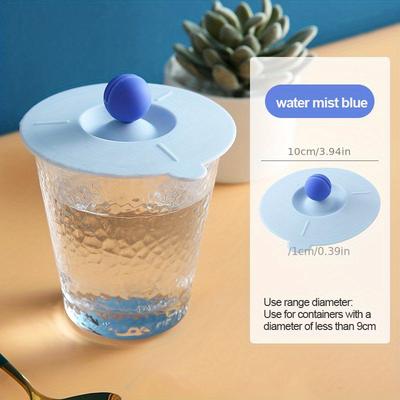Discount Dollar Deals Round Heat Resistant Lid Cover Non toxic Silicone Universal Cup Lid With Spoon Holder blue