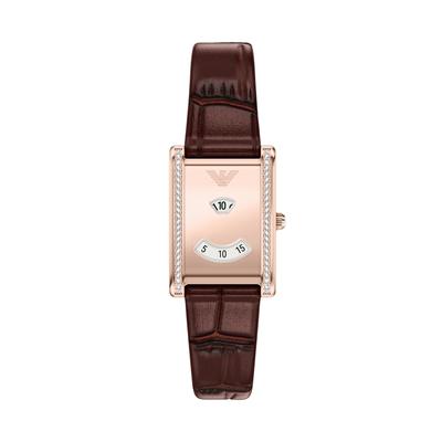 Quarzuhr EMPORIO ARMANI, rosa (braun), Armbanduhren, Damen, Quarzuhr, Armbanduhr, Lederarmband, analog, Glassteine