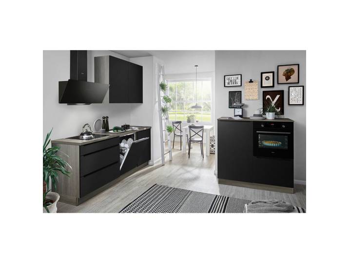 Welnova Küchenleerblock, Schwarz, Eiche grau, nur wie online abgebildet bestellbar, 210x120 cm, Fsc, Pefc, vormontierter Korpus, Küchen, Küchenzeilen & Küchenblöcke, Küchenzeilen ohne Geräte