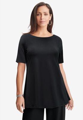 Plus Size Women's Stretch Knit Boatneck Swing Tunic by The London Collection in Black (Size S)