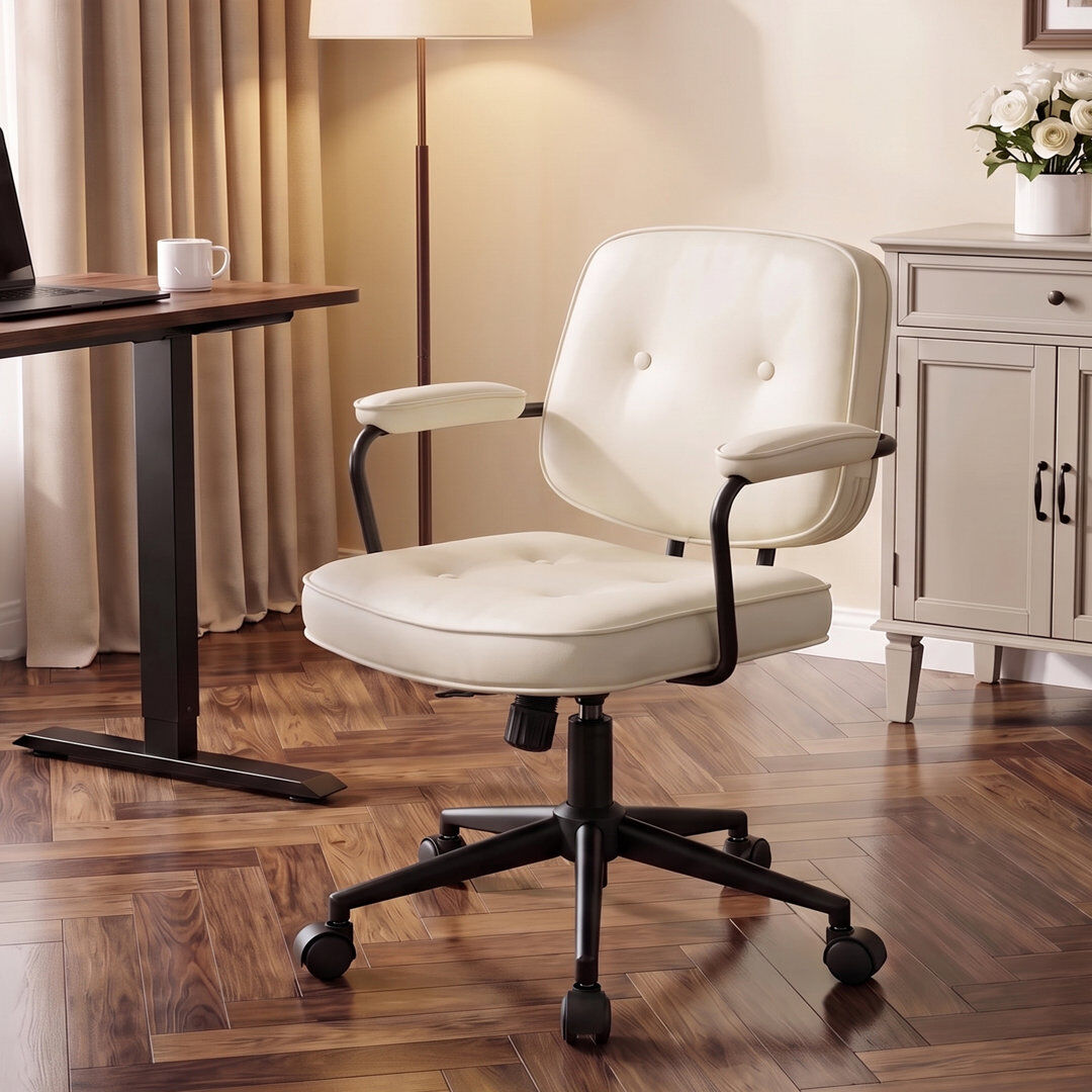 Borough Wharf Alizandra Adjustable Office Chair PU Leather Upholstered Office Chair White 62cm W X 63cm D