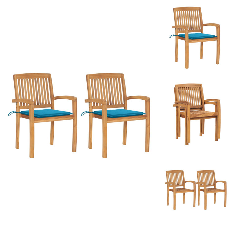 vidaXL Gartenstühle 2 Stk. mit Blauen Kissen Massivholz Teak - Gartenstühle