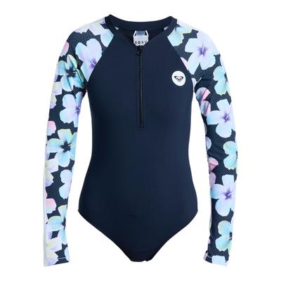 Badeanzug ROXY "Roxy Active", Damen, Gr. L, blau (anthrazit im fleur real), Obermaterial: 75% Nylon, 25% Elasthan., Badeanzüge Badeanzug