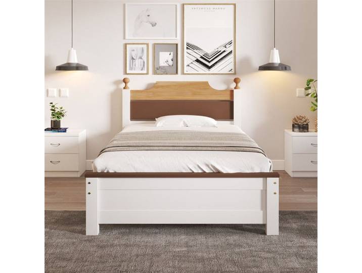 DRIPEX Lit simple en bois 90x200cm Lit avec tête et pied de lit en MDF pour enfants adolescents et adultes Blanc