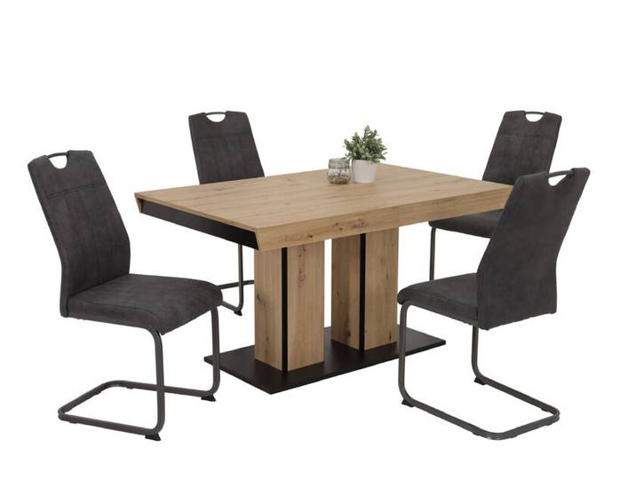Tischgruppe Agnes 5-teilig Artisan Eiche-Optik/Microfaser Vintage-Optik Anthrazit