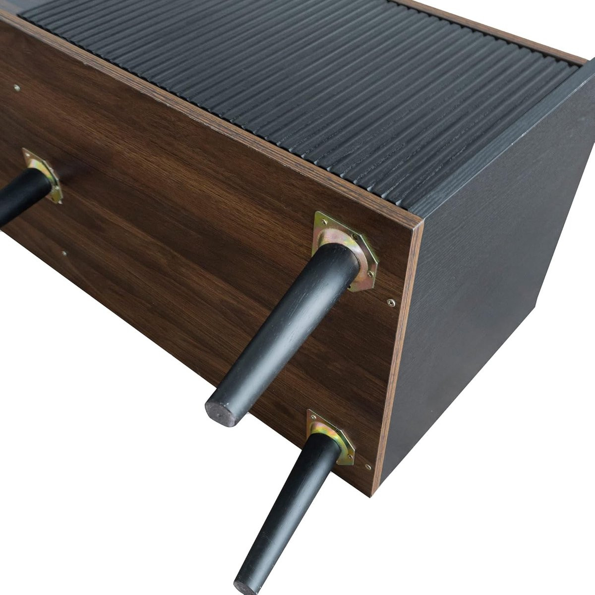 Elysian Modern TV-Dressoir met Gestreepte Schuifdeuren en Metalen Accenten, Zwart/Hout, Breedte: 160 cm