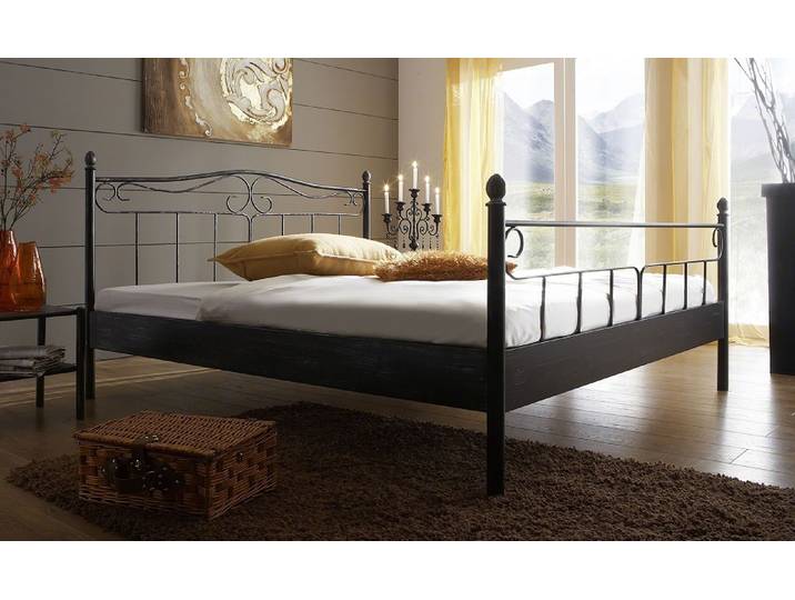 Metallbett Iris , schwarz / silber gewischt , 160x200 , mit Fußteil