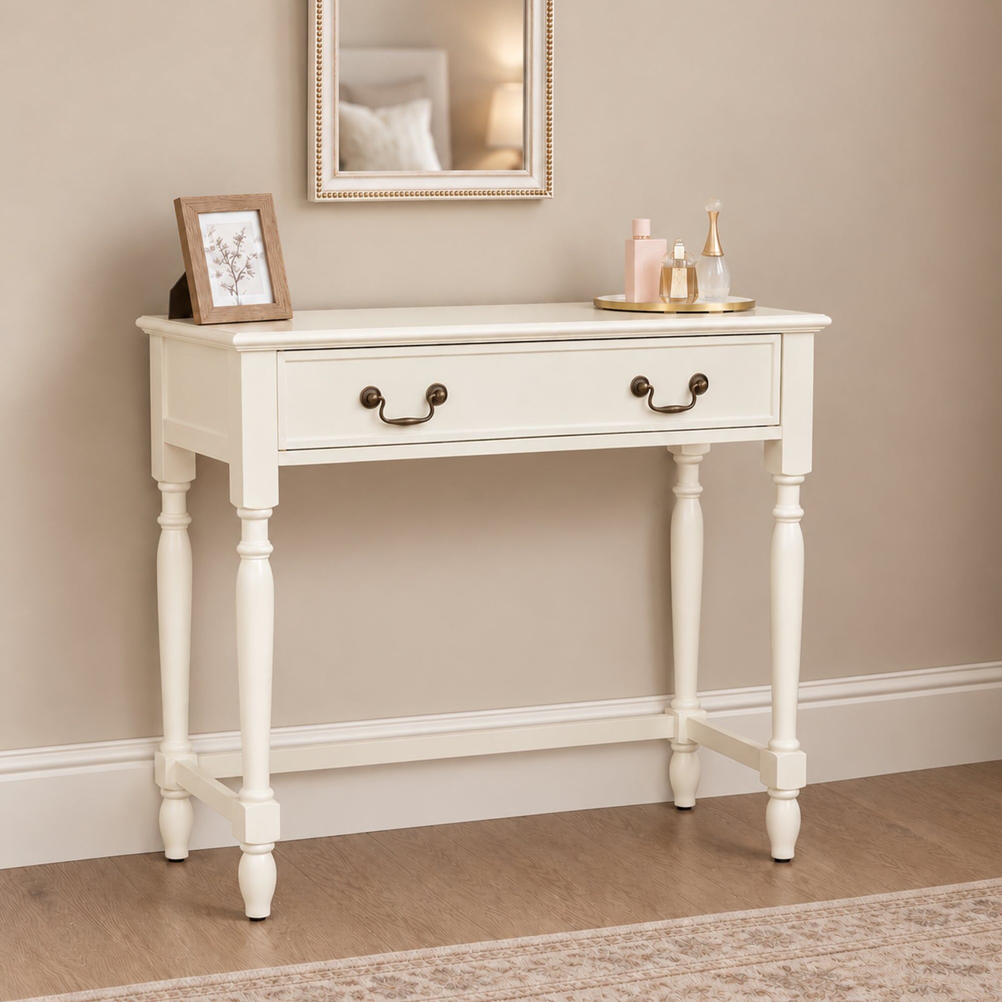 Ivory One Drawer Console / Dressing Table - Charlotte Ivory Range Wood, Metal