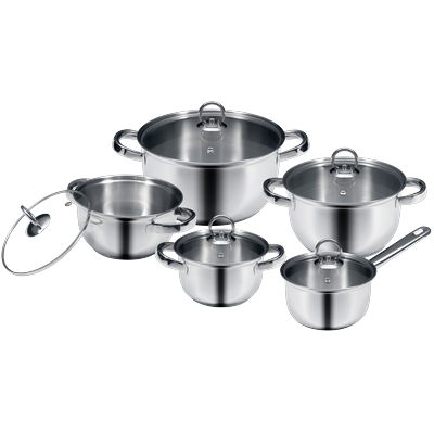 Kochtopf KING "Silver Line", silber (silberfarben), Töpfe, Kochtopf, Edelstahl, 5 Töpfe inkl. Glasdeckel