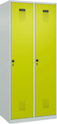Kleiderspind C+P Evolo Plus, 2 Abteile, Anschlag rechts, Sicherheits-Drehriegel, B 800 x T 500 x H 1850 mm, lichtgrau/clowngrün