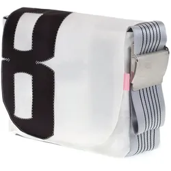 CANVASCO Umhängetasche aus recyceltem Segeltuch S in weiß/schwarz - Tragetasche wasserabweisend und robust - Einzigartige Schultertasche
