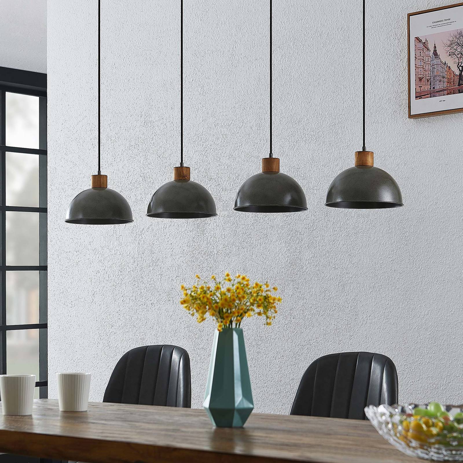 Hängelampe Durbis Lindby, dimmbar, Holz hell, für Wohn- / Esszimmer, Holz, Vintage, Pendelleuchte