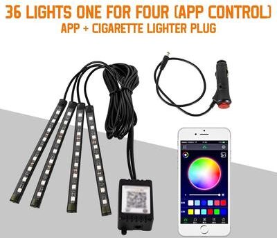 Uplift Essentials LED Car Interior Ambient Foot Lights With Music Control And App 36led App Cig