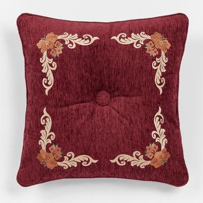 Touch of Class "Tosca Tufted Embroidered Pillow Burgundy 18"" Square, 18"" Square, Burgundy"