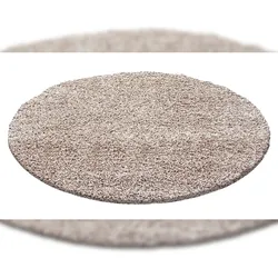 Teppich Schlafzimmer Hochflor Unifarben Samtweich Waschbar Strapazierfähig Wohnzimmer Rund Beige 200x200 cm – RHEIN von Kadima Design