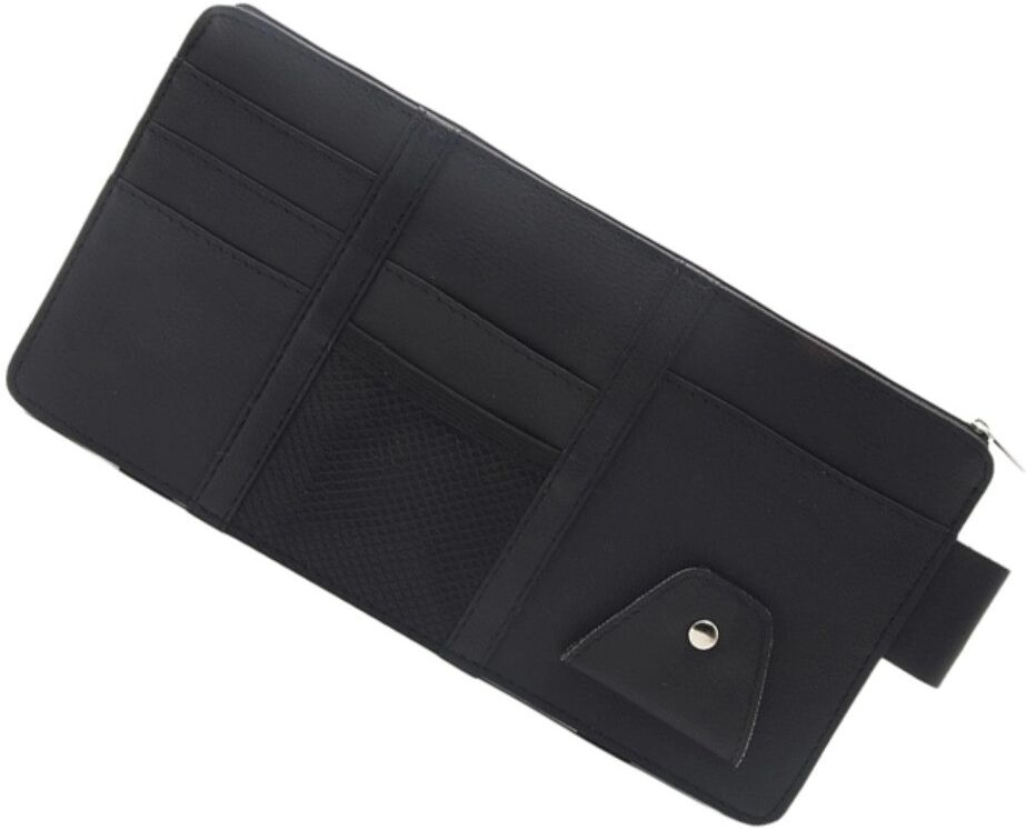 INF Auto-Sonnenblenden-Brillenhalter mit Reißverschluss, PU-Organizer — Multifach-Clip für Quittungen, Karten und Brillen Schwarz