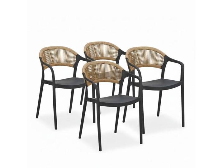 Lot de 4 chaises en polypropylène avec tissage en corde élégantes résistantes empilables pour jardin balcon-JOLANDA-Noir