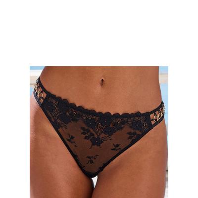 String LASCANA, Damen, Gr. 32/34, Spitze, schwarz, Spitze, Obermaterial: 85% Polyamid, 15% Elasthan, Unterhosen String, aus Spitze mit dekorativen Ringdetail, sexy Dessous, Reizwäsche