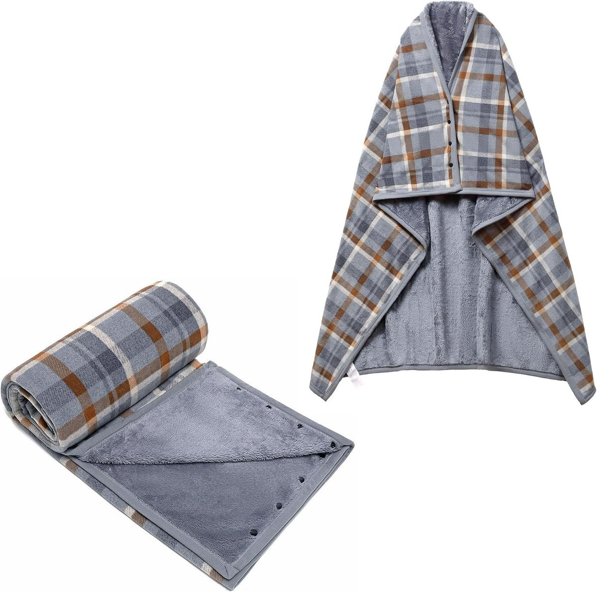 Geruite fleece poncho deken voor volwassenen met knopen