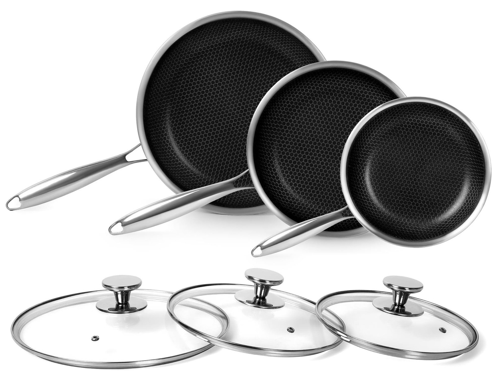 3-delige RVS Koekenpan Set met Deksel