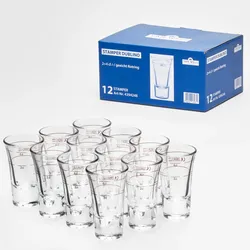 Van Well Schnapsgläser Dublino 12er-Set, transparentes Glas, roter Eichstrich, 2 cl + 4 cl