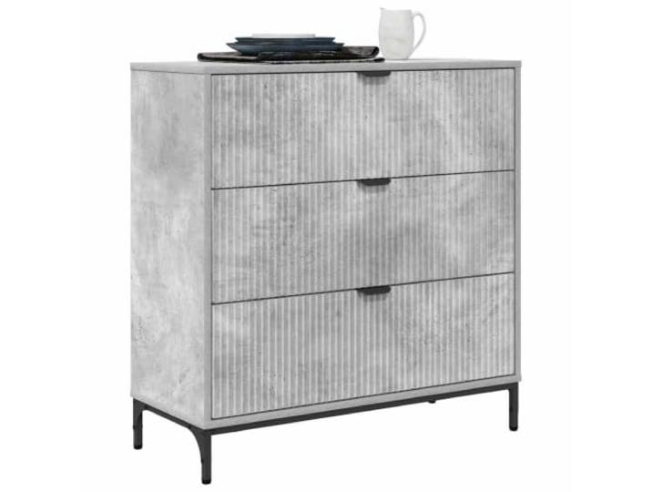KTHLBRH Sideboard Grau Zement 79,5 x 33 x 82 cm Holz mehrschichtig 3 Schubladen, Metallbeine, kippsicher, pflegeleicht, für Wohnzimmer Küche