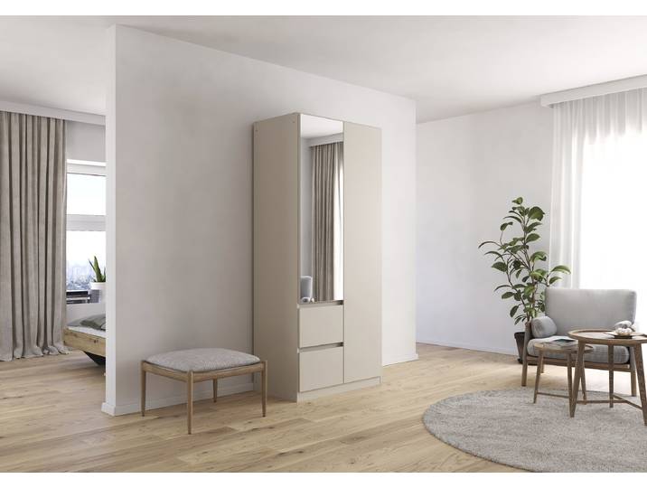 Drehtürenschrank Mainz 91cm Beige/Kaschmir Basic 1 Spiegeltür