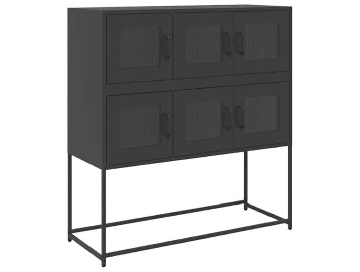 HKTMGDNG Sideboard Schwarz 100,5x39x107 cm Kommode aus Stahl Viel Stauraum fuer Geschirr im Esszimmer und Flur, robuste Metallbeine sowie ergonomische Griffe.