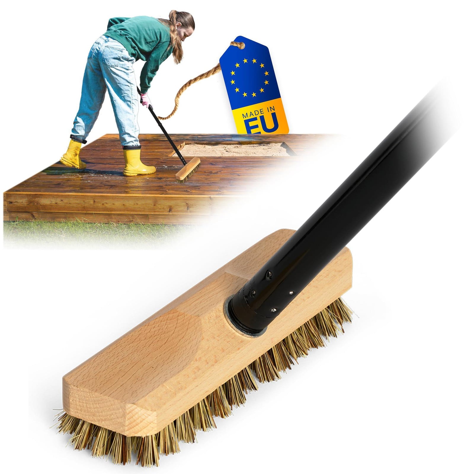 Dripio Houten vloerborstel met schroefhandvat, 4-delig, 137 cm