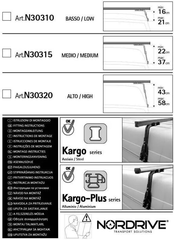 Nordrive SET 2 PIEDI PER GRONDINA (16-21CM) PER BARRE KARGO