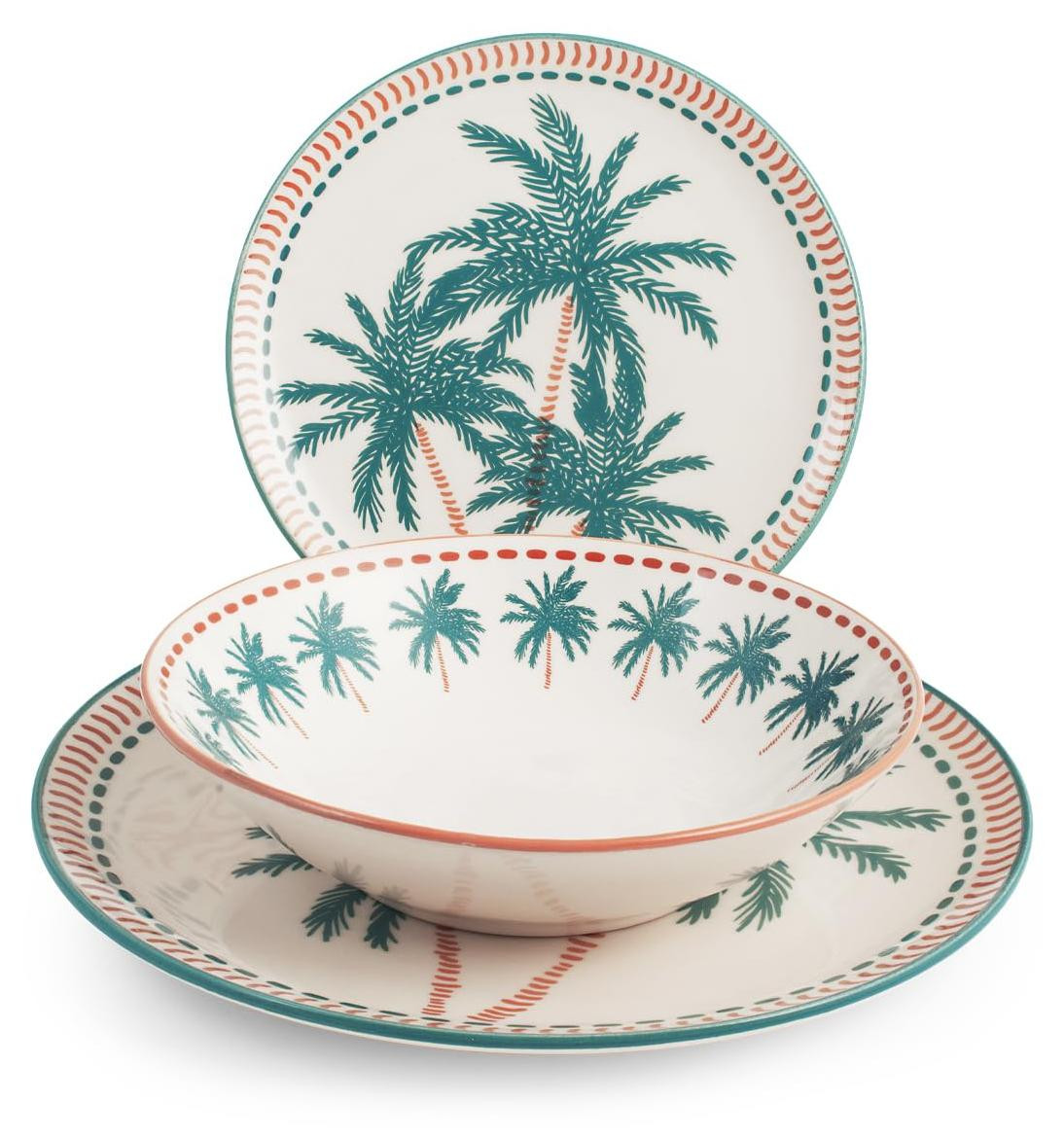 Dripio 18-delig serviesset Haiti met palmdecor, set van 6 stuks