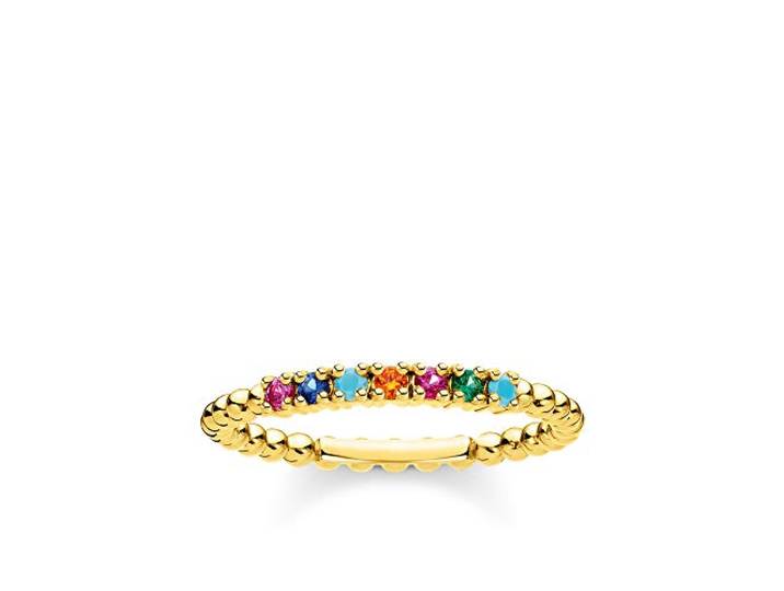 THOMAS SABO Ring Kugeln farbige Steine gold 925 Sterlingsilber, 750 Gelbgold Vergoldung