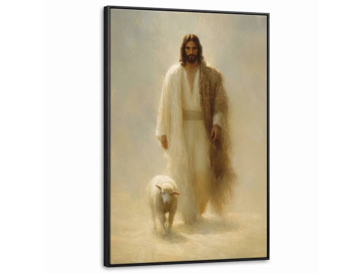 LEINWAND Bilder mit Rahmen - Schaf - Jesus - Pinselstriche - Abstrakt - 80x120