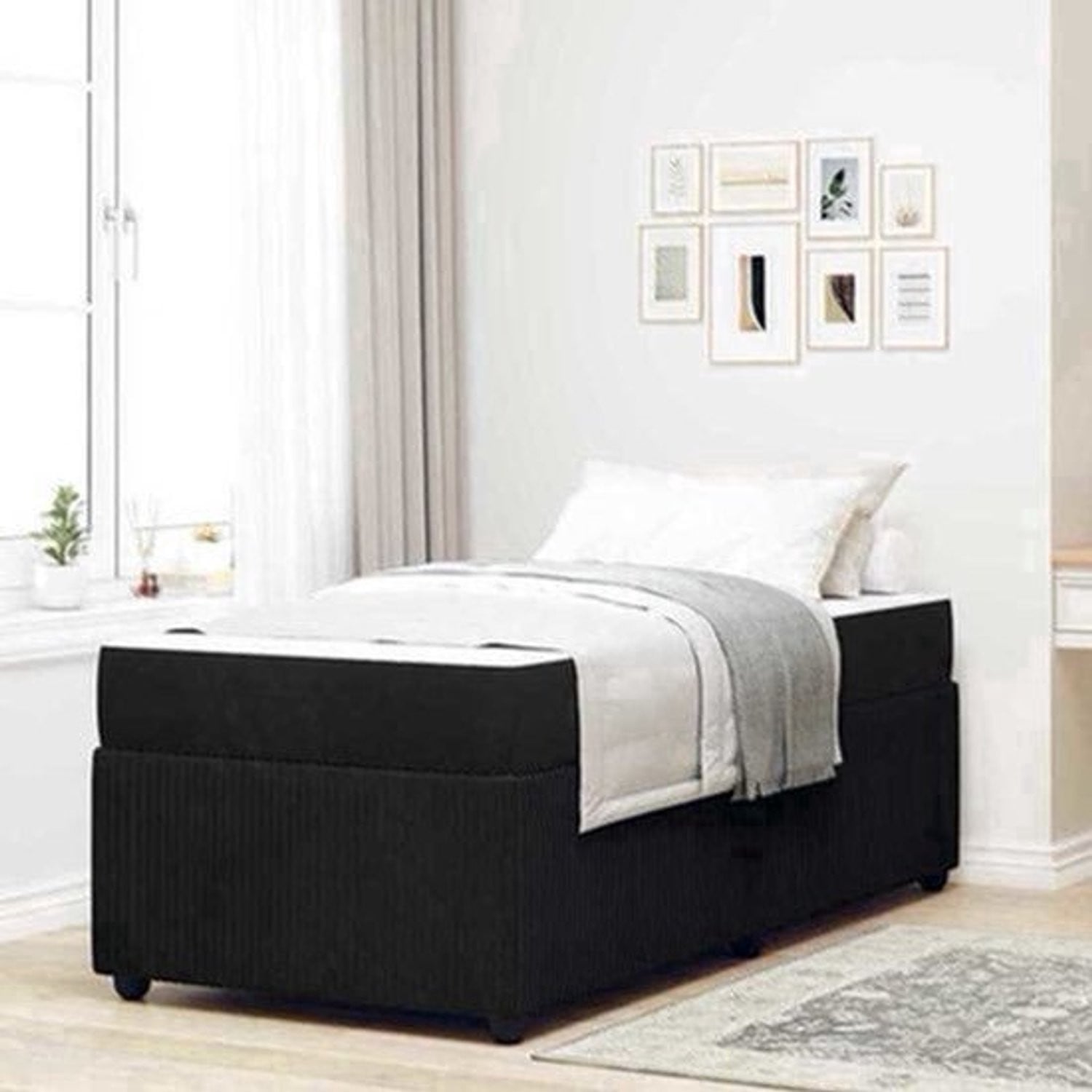 Stijlvol metalen platformbed met matras, eenpersoonsbed, zwart, 80 x 200 cm