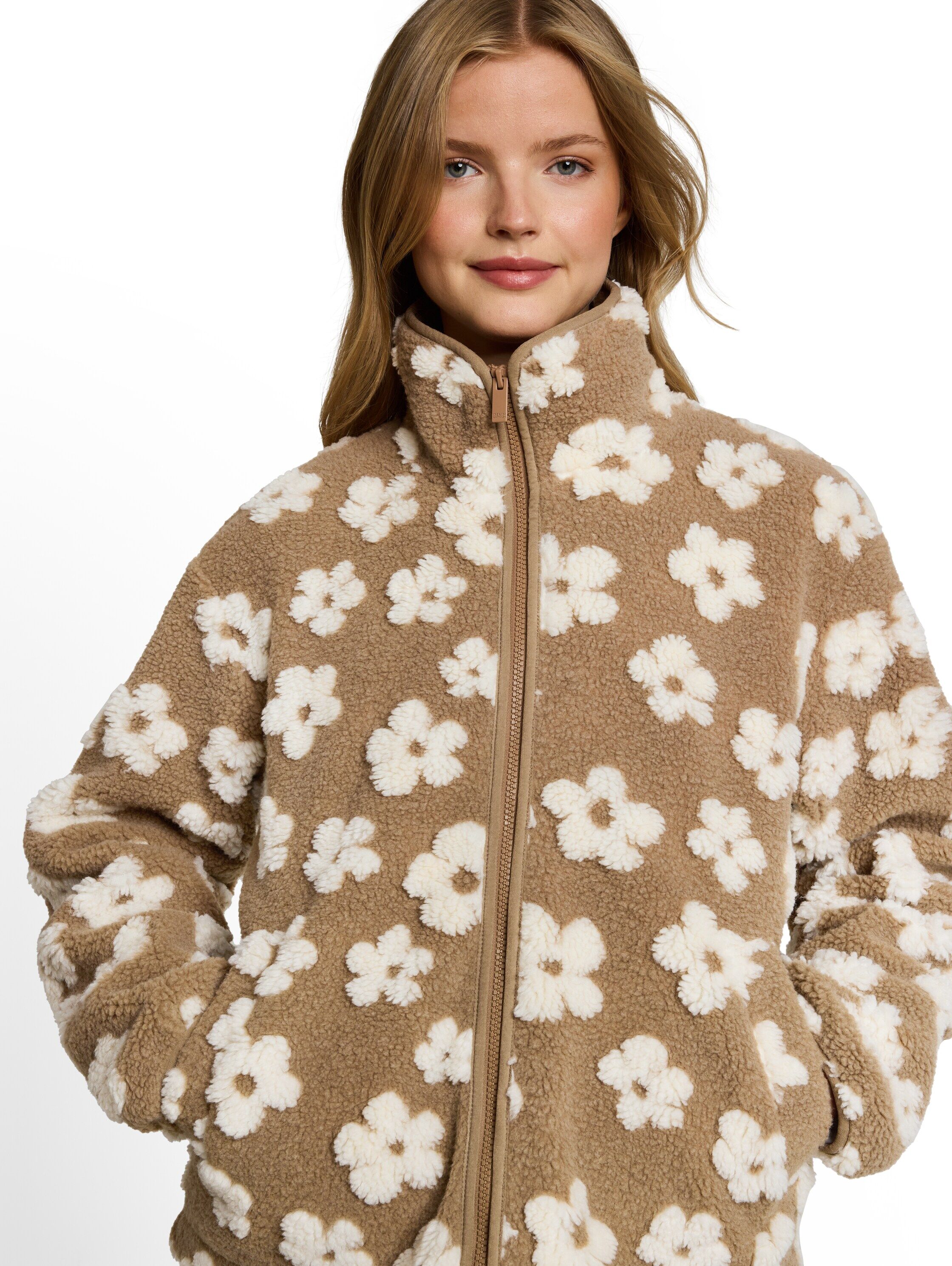 Cabanjacke TOM TAILOR DENIM, Damen, Gr. XL, braun teddy flower artwork, Web, Obermaterial: 100% Polyester. Futter: 100% Polyester, geblümt, regular fit, Jacken Cabanjacke braun teddy flower artwork XL