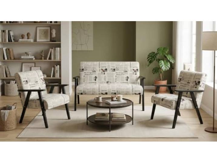 Family Meble Sitzgruppe Soler Poly – Zweisitzer-Sofa und 2 Sessel im Retro-Stil – Variante Flowers Spring Gazeta