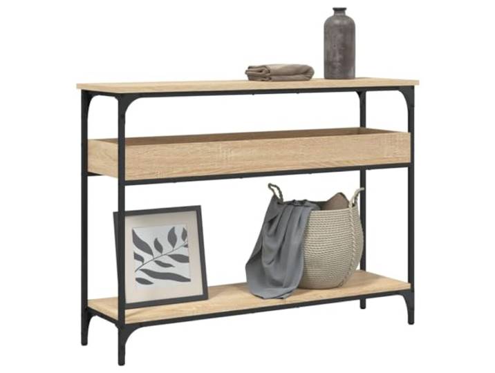 IBUQDDV Konsolentisch mit Ablage Sonoma-Eiche 100x29x75cm Holzwerkstoff Schmale Passform für Flur, Metallrahmen, verstellbare Füße, feuchtigkeitsbeständig, einfache Pflege