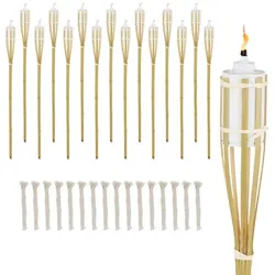 Relaxdays Gartenfackel Bambus 16er Set Weiß,Creme,Hellbraun