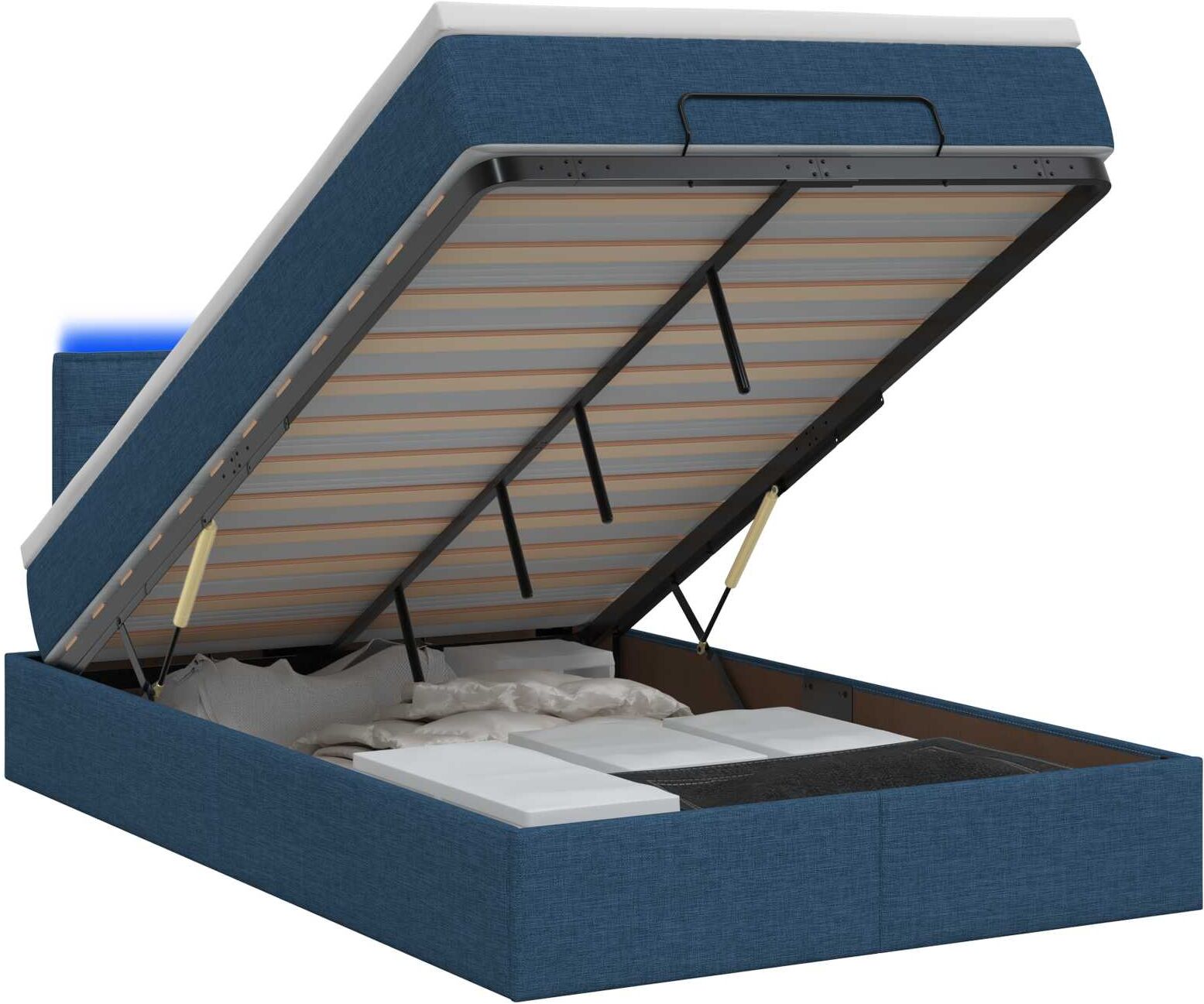 vidaXL Lit coffre avec matelas et LED Bleu 120 x 190 cm Tissu