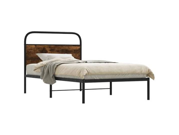 WDGJJFECNMUEHI Robustes Stahlgestell Klassisches Design 107x203 cm Braun Bettgestell ohne Matratze 107x203 cm Räuchereiche Holzwerkstoff Stabil Stahlrahmen Lattenrost Bett mit Kopfteil