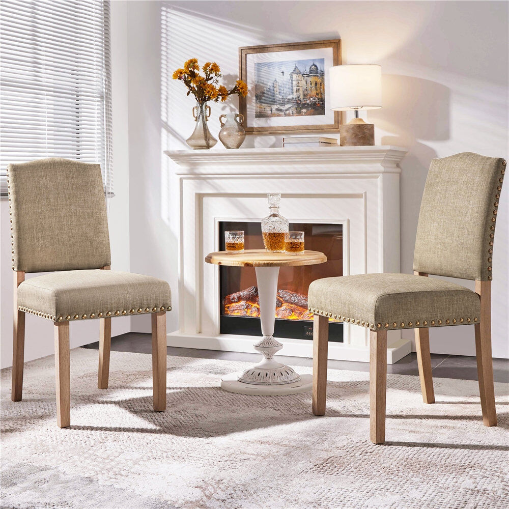 Yaheetech 50.5cm H Rubberwood Leg Upholstered Side Chair Khaki 92.5cm H X 46cm W X 57cm D